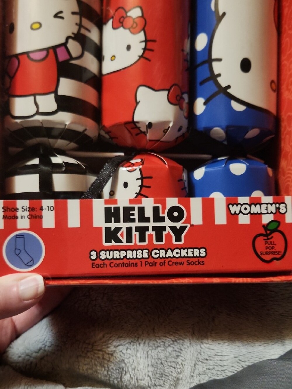 Hello Kitty ( Socks Novelty Item)party Popper - Red, Blue, Black, White - Picture 2 of 5